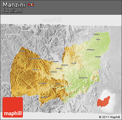 Physical 3D Map of Manzini, lighten, desaturated
