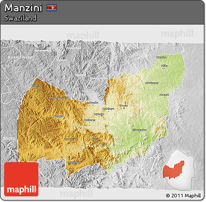 Physical 3D Map of Manzini, lighten, desaturated
