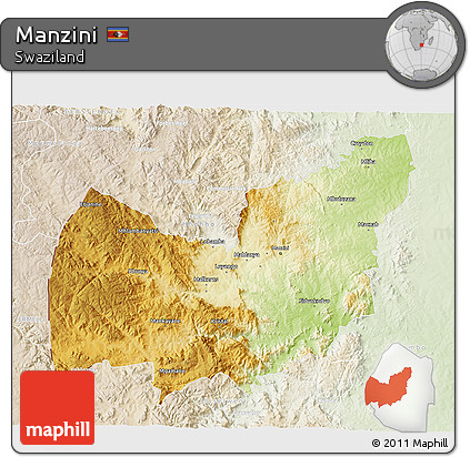 Physical 3D Map of Manzini, lighten