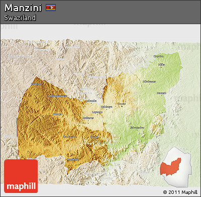 Physical 3D Map of Manzini, lighten