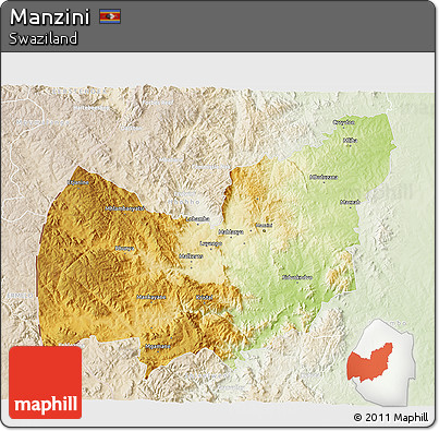 Physical 3D Map of Manzini, lighten