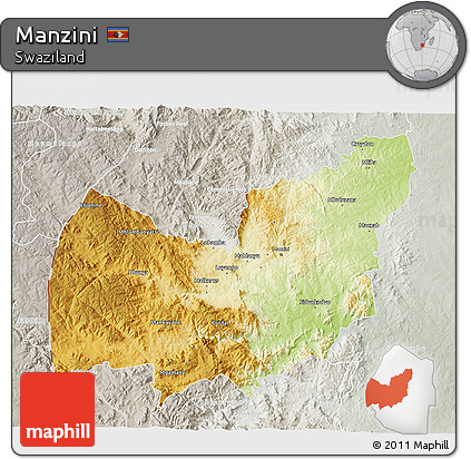 Physical 3D Map of Manzini, lighten, semi-desaturated
