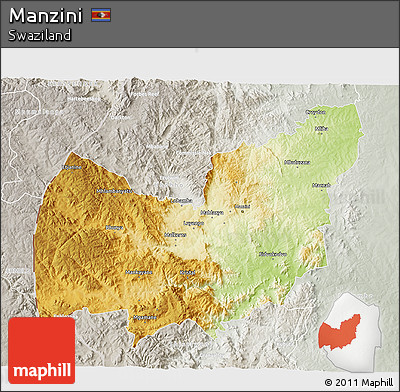 Physical 3D Map of Manzini, lighten, semi-desaturated