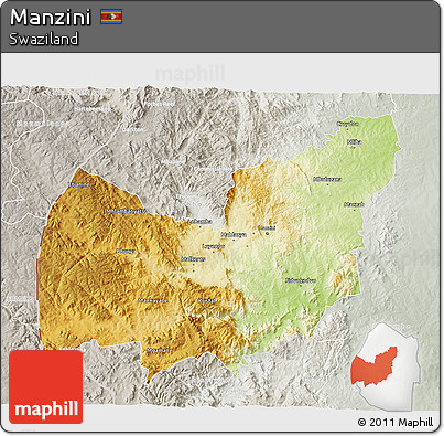 Physical 3D Map of Manzini, lighten, semi-desaturated