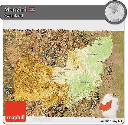 Physical 3D Map of Manzini, satellite outside