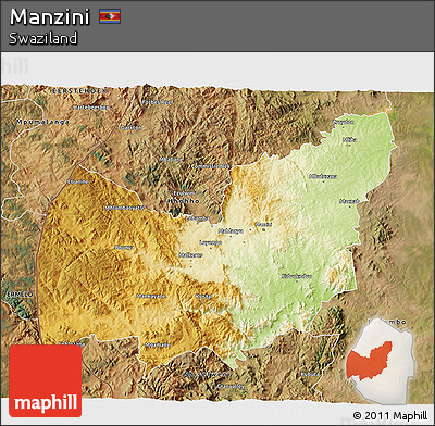 Physical 3D Map of Manzini, satellite outside