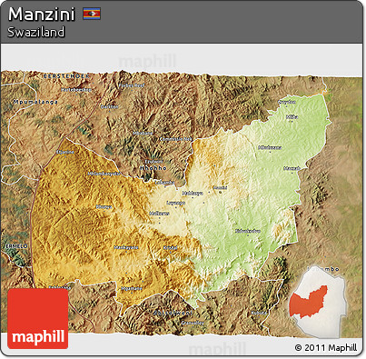 Physical 3D Map of Manzini, satellite outside