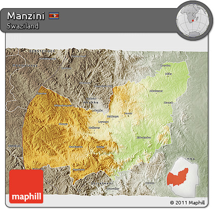 Physical 3D Map of Manzini, semi-desaturated
