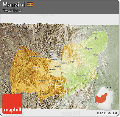 Physical 3D Map of Manzini, semi-desaturated