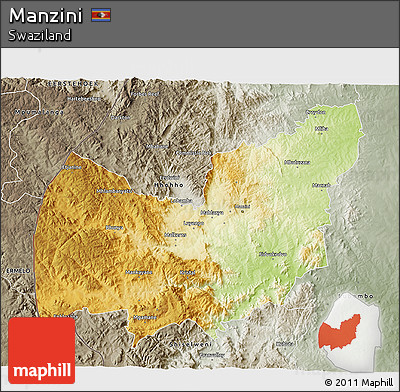 Physical 3D Map of Manzini, semi-desaturated