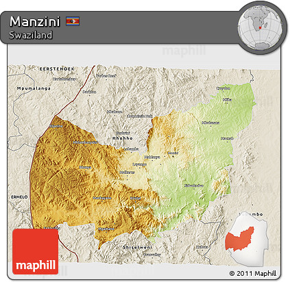 Physical 3D Map of Manzini, shaded relief outside