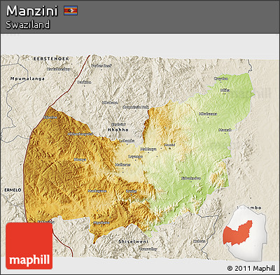 Physical 3D Map of Manzini, shaded relief outside