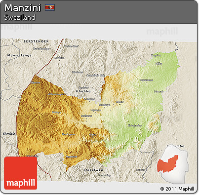 Physical 3D Map of Manzini, shaded relief outside