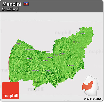 Political 3D Map of Manzini, cropped outside