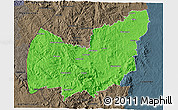 Political 3D Map of Manzini, darken, semi-desaturated