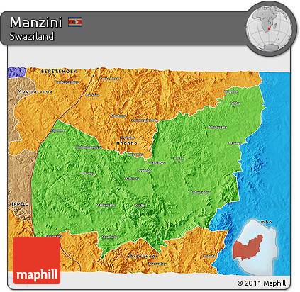 Political 3D Map of Manzini