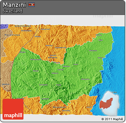 Political 3D Map of Manzini