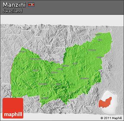 Political 3D Map of Manzini, lighten, desaturated