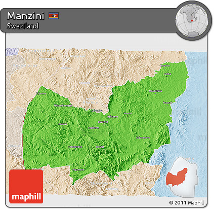 Political 3D Map of Manzini, lighten