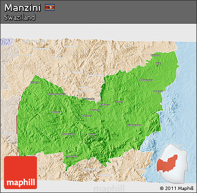 Political 3D Map of Manzini, lighten