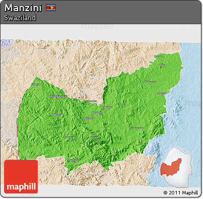 Political 3D Map of Manzini, lighten