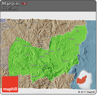 Political 3D Map of Manzini, semi-desaturated