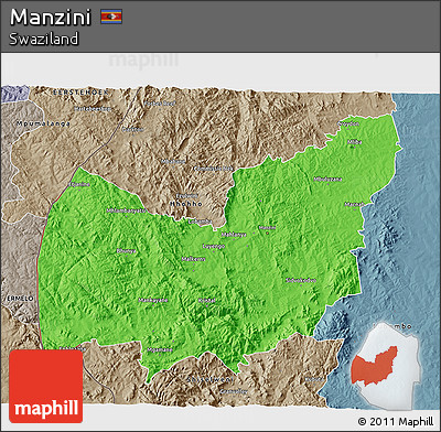 Political 3D Map of Manzini, semi-desaturated