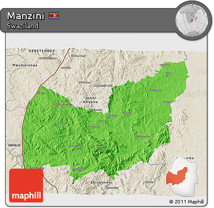 Political 3D Map of Manzini, shaded relief outside