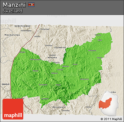 Political 3D Map of Manzini, shaded relief outside