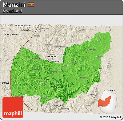 Political 3D Map of Manzini, shaded relief outside