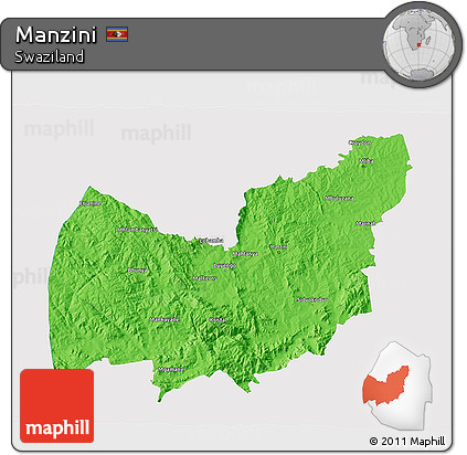 Political 3D Map of Manzini, single color outside