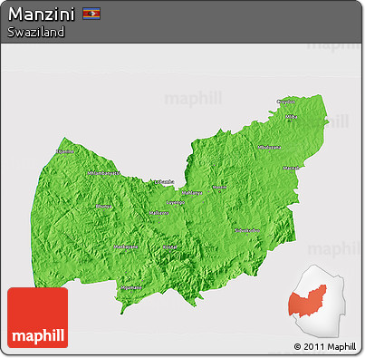 Political 3D Map of Manzini, single color outside