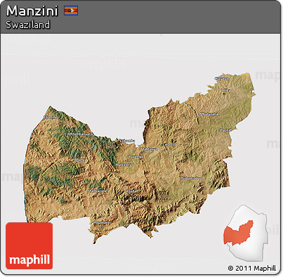 Satellite 3D Map of Manzini, cropped outside