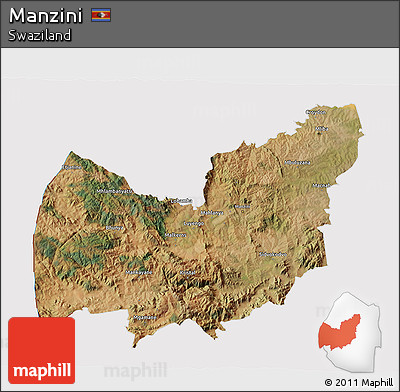 Satellite 3D Map of Manzini, cropped outside