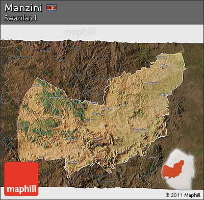 Satellite 3D Map of Manzini, darken