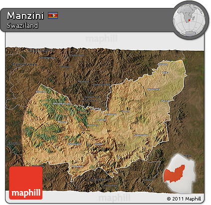 Satellite 3D Map of Manzini, darken