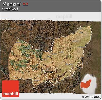 Satellite 3D Map of Manzini, darken
