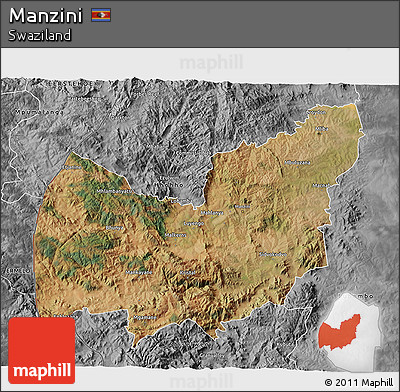 Satellite 3D Map of Manzini, desaturated