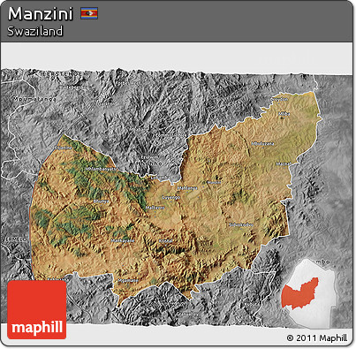 Satellite 3D Map of Manzini, desaturated