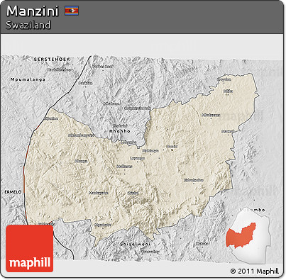 Shaded Relief 3D Map of Manzini, desaturated