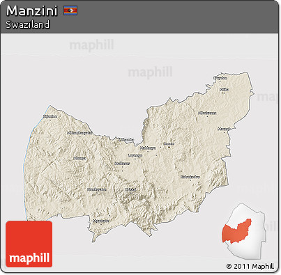 Shaded Relief 3D Map of Manzini, single color outside
