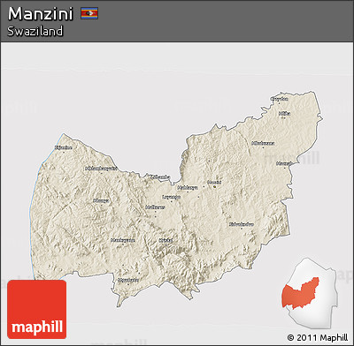 Shaded Relief 3D Map of Manzini, single color outside