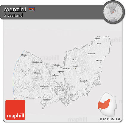 Silver Style 3D Map of Manzini, single color outside
