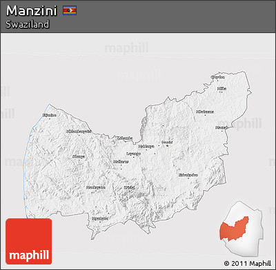 Silver Style 3D Map of Manzini, single color outside