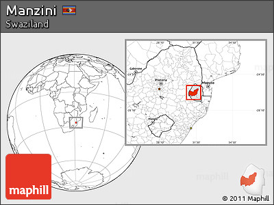 Blank Location Map of Manzini, highlighted country, within the entire country