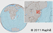 Gray Location Map of Manzini, within the entire country, hill shading