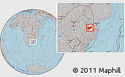 Gray Location Map of Manzini, highlighted country, within the entire country, hill shading