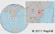 Gray Location Map of Manzini, highlighted country, hill shading