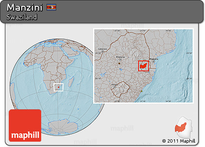 Gray Location Map of Manzini, hill shading