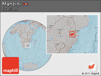 Gray Location Map of Manzini, hill shading